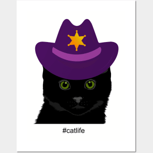 Black Cat Purple Cowboy Hat Costume Posters and Art